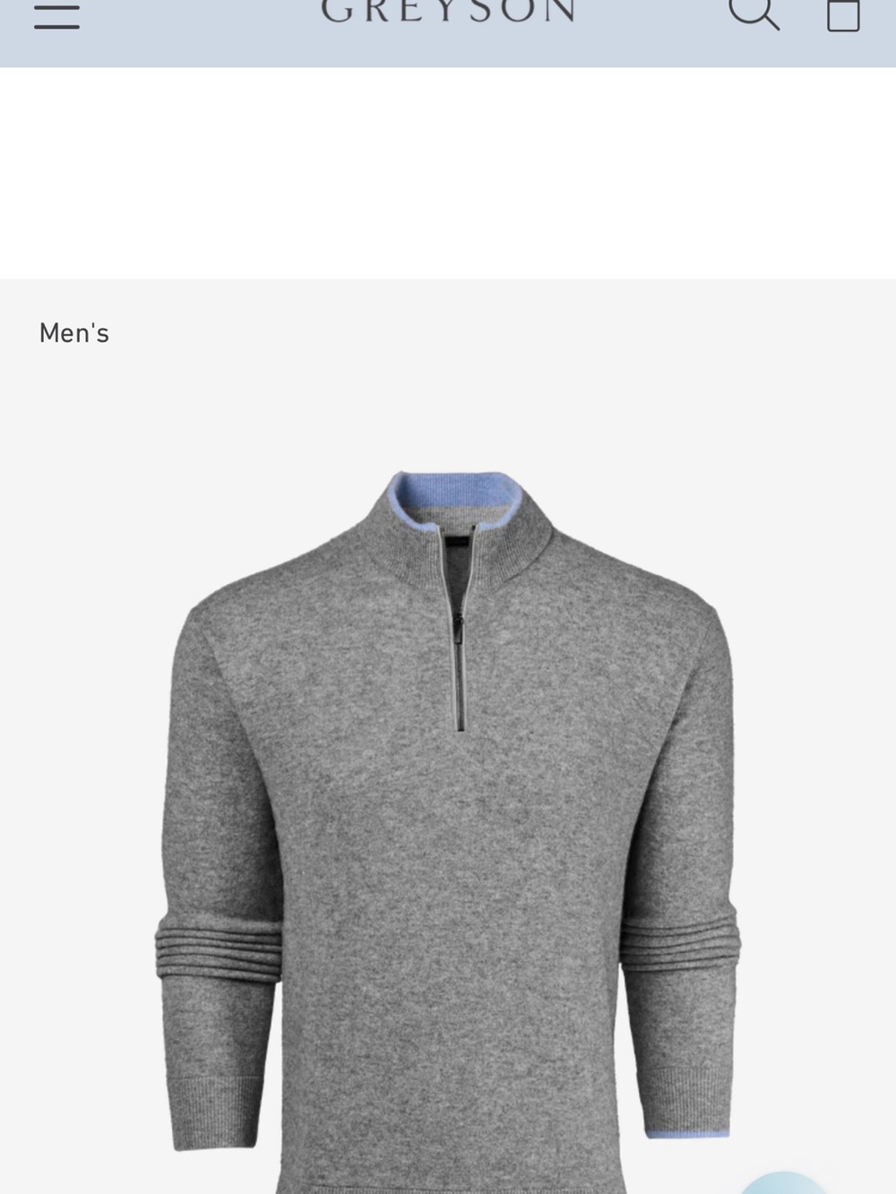 Greyson Men’s Charcoal Half-Zip Sweater with Light Blue Trim